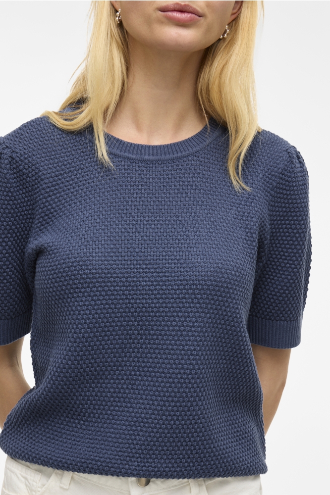 VIDALO O-NECK S/S KNIT TOP - NOOS 14084421 Vintage Indigo